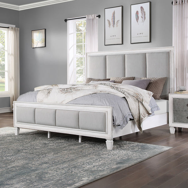 ACME Katia Light Gray Linen Rustic Gray & Weathered White Queen Bed Model BD00660Q