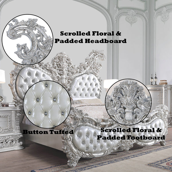 ACME Valkyrie Synthetic Leather Antique Platinum Eastern King Bed Model BD00683EK