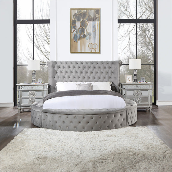 ACME Gaiva Gray Velvet Queen Bed with Storage Model BD00967Q