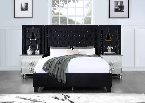 ACME Damazy Black Velvet Eastern King Bed Model BD00974EK