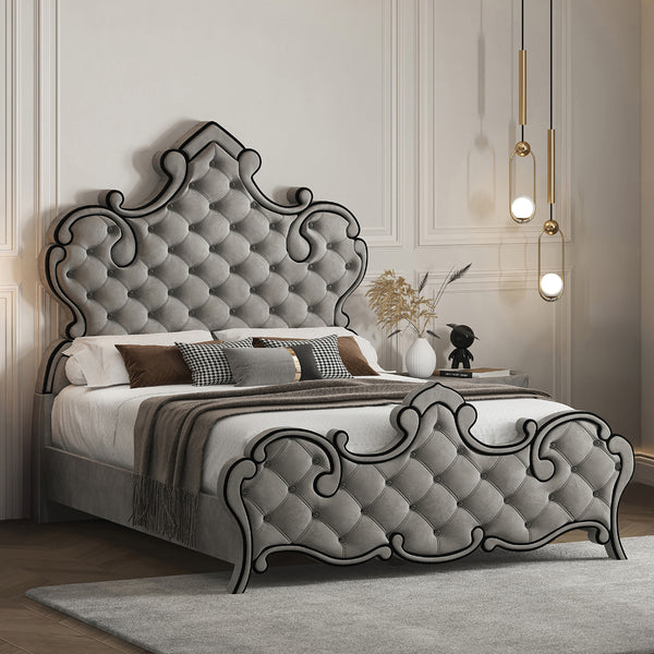 ACME Perine Gray Velvet Eastern King Bed Model BD01061EK