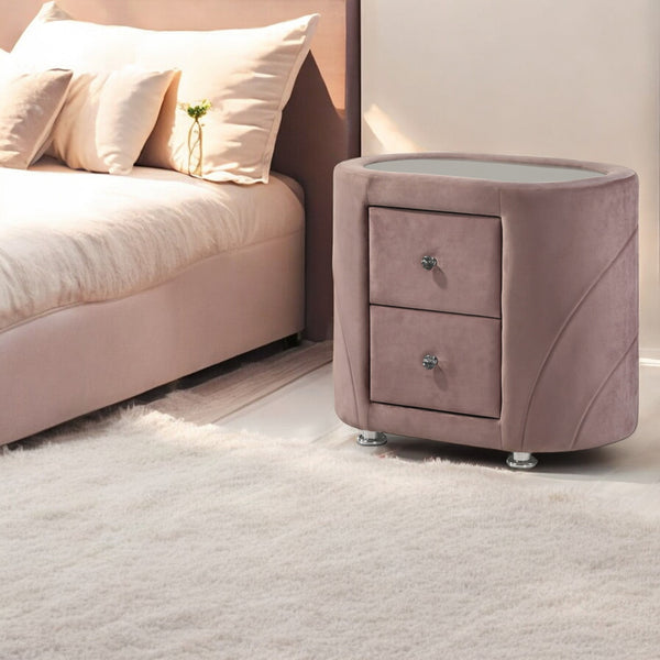 ACME Salonia Pink Velvet Nightstand Model BD01184