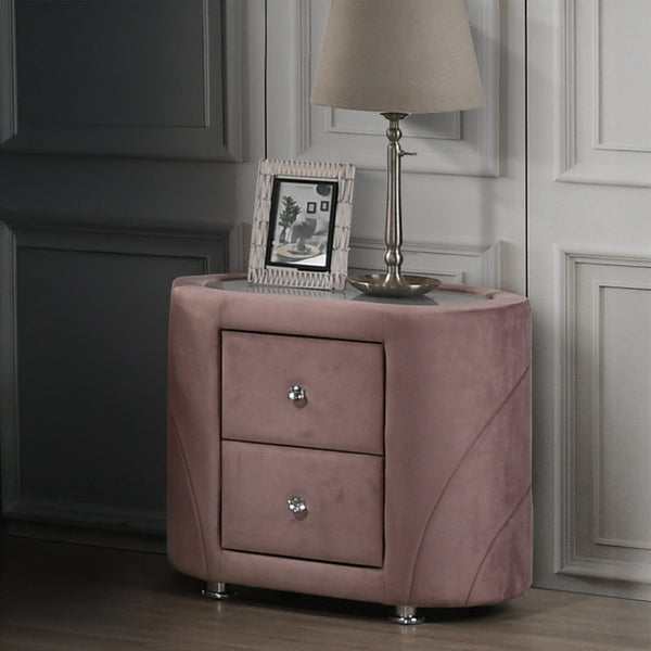 ACME Salonia Pink Velvet Nightstand Model BD01184