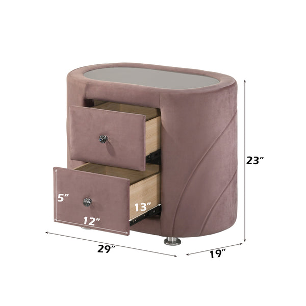 ACME Salonia Pink Velvet Nightstand Model BD01184
