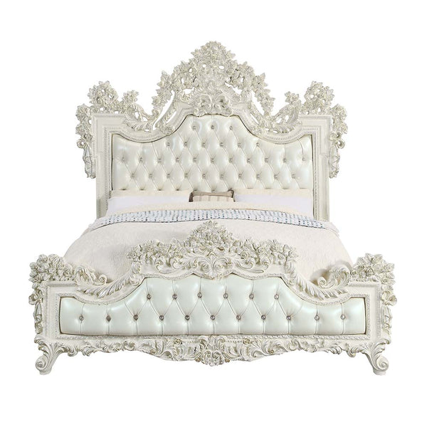 ACME Adara Pearl White Synthetic Leather & Antique White Eastern King Bed Model BD01248EK