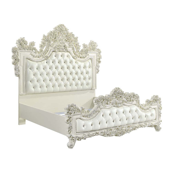 ACME Adara Pearl White Synthetic Leather & Antique White Eastern King Bed Model BD01248EK