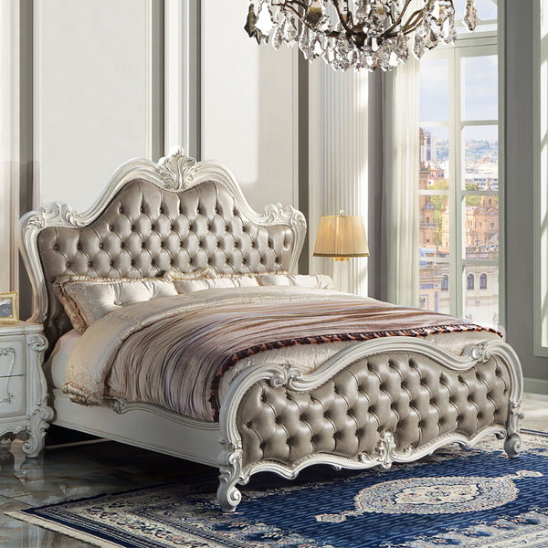 ACME Versailles II Vintage Gray Vintage Gray Synthetic Leather & Bone White California King Bed Model BD01321CK