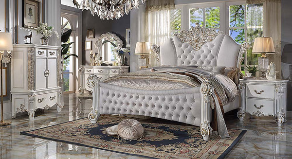 ACME Vendome Two Tone Ivory Fabric & Antique Pearl Queen Bed Model BD01336Q