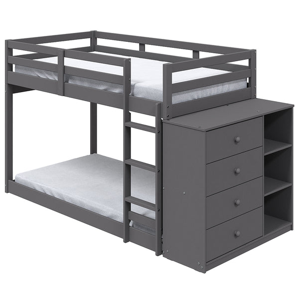 ACME Gaston Gray Bunk Bed (Twin | Twin) with 4 Drawers & 3 Compartments Model BD01372