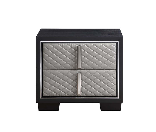 ACME Nicola Silver Synthetic Leather & Black Nightstand Model BD01428