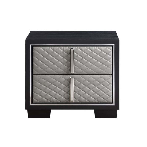 ACME Nicola Silver Synthetic Leather & Black Nightstand Model BD01428
