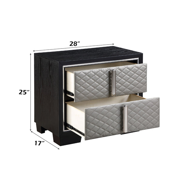 ACME Nicola Silver Synthetic Leather & Black Nightstand Model BD01428