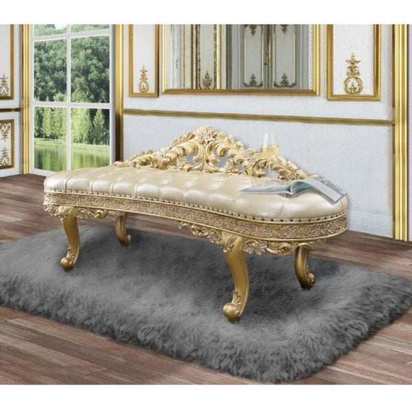 ACME Cabriole Light Gold Synthetic Leather & Gold Bench Model BD01468