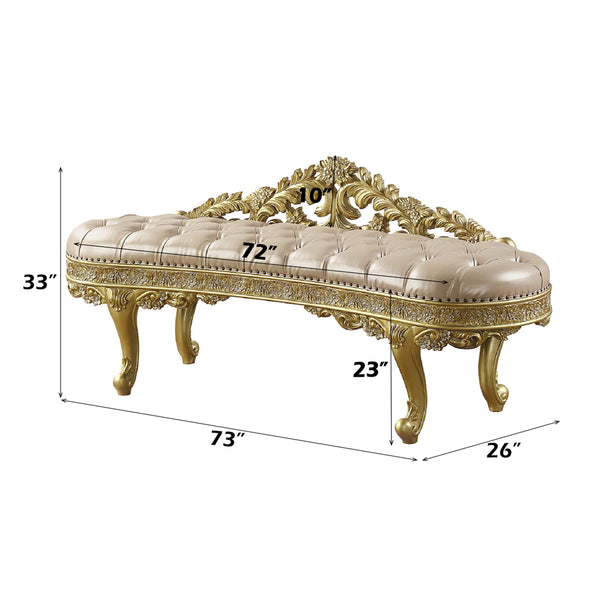 ACME Cabriole Light Gold Synthetic Leather & Gold Bench Model BD01468