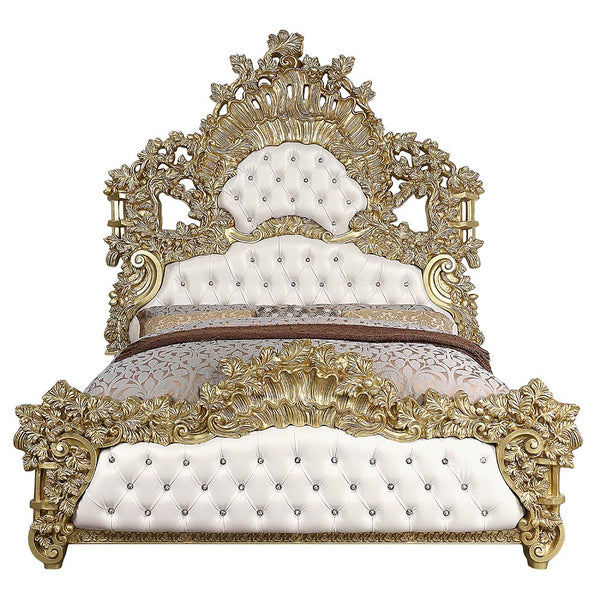 ACME Bernadette White Synthetic Leather & Gold Eastern King Bed Model BD01474EK