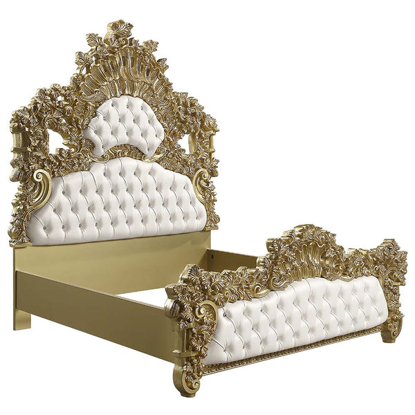ACME Bernadette White Synthetic Leather & Gold Eastern King Bed Model BD01474EK