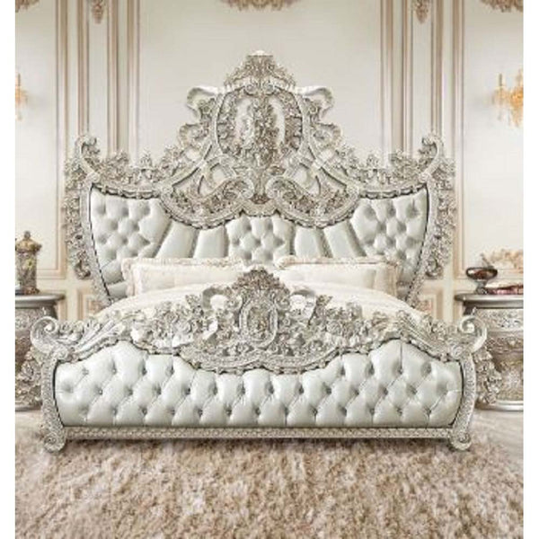 ACME Sandoval Beige Synthetic Leather & Champagne Eastern King Bed Model BD01487EK