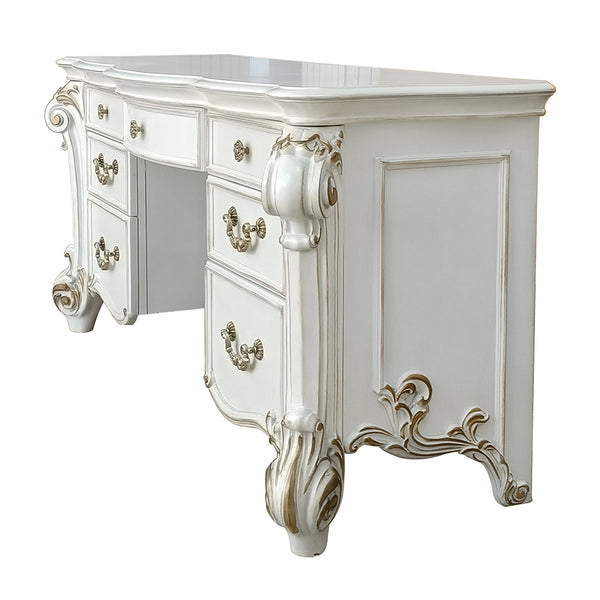 ACME Vendome Beige Synthetic Leather & Antique Pearl Vanity Desk Model BD01507