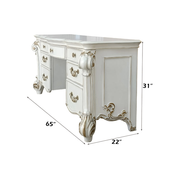 ACME Vendome Beige Synthetic Leather & Antique Pearl Vanity Desk Model BD01507