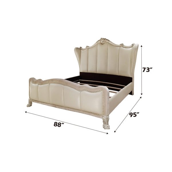ACME Dresden II Synthetic Leather & Bone White California King Bed Model BD01672CK