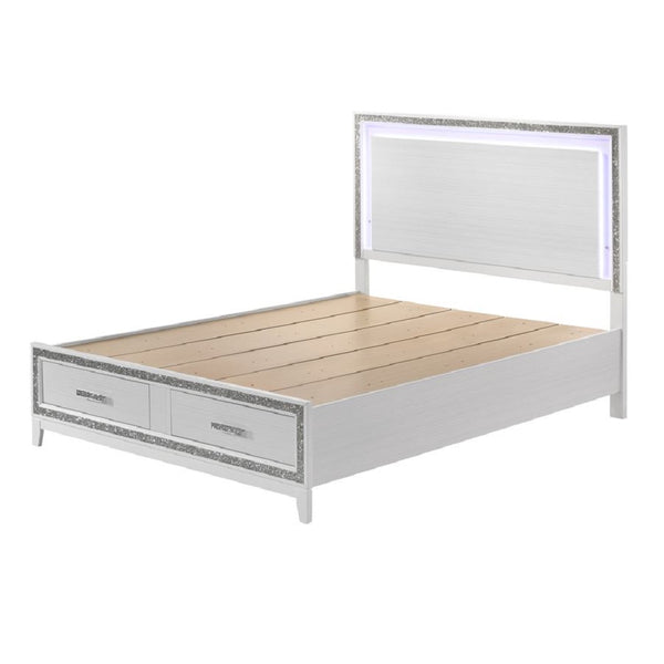 ACME Haiden LED & White Eastern King Bed with Storage Model BD01742EK