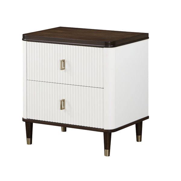 ACME Carena White & Walnut Nightstand with USB Port Model BD02028