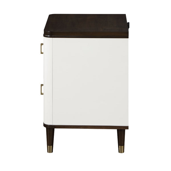 ACME Carena White & Walnut Nightstand with USB Port Model BD02028