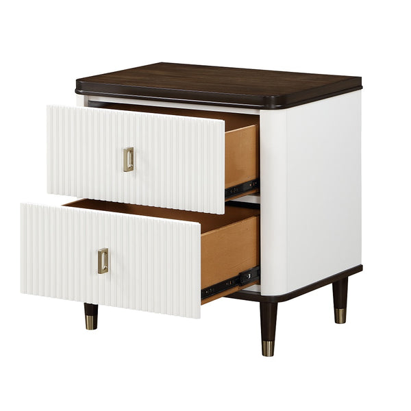 ACME Carena White & Walnut Nightstand with USB Port Model BD02028