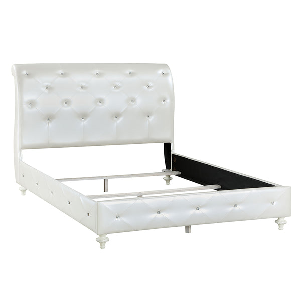 ACME Dorothy Pearl White Synthetic Leather & Ivory Twin Bed (Padded Sleigh) Model BD02265T