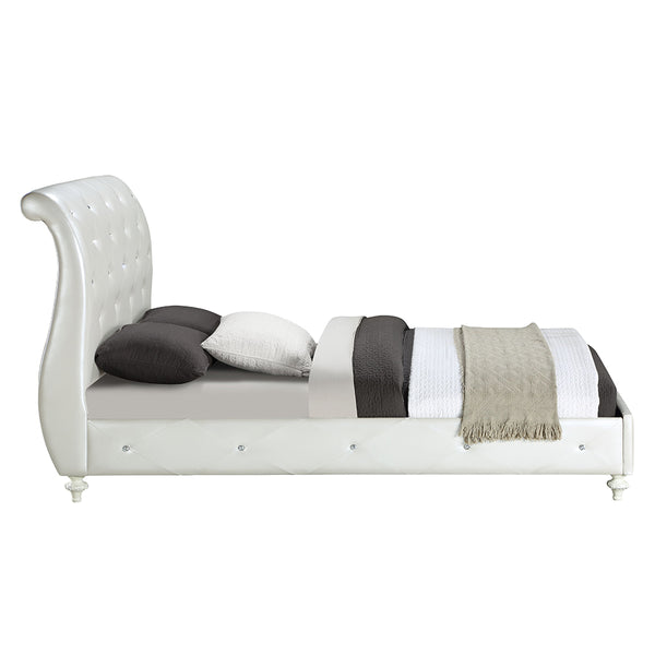 ACME Dorothy Pearl White Synthetic Leather & Ivory Twin Bed (Padded Sleigh) Model BD02265T