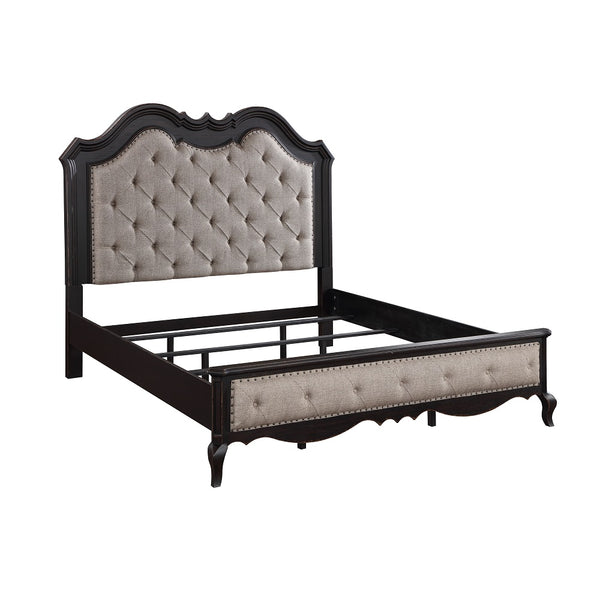 ACME Chelmsford Beige Fabric & Antique Black Eastern King Bed Model BD02295EK