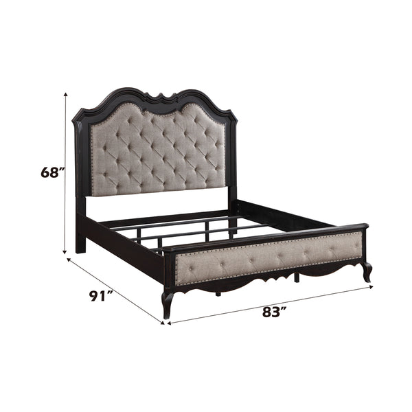 ACME Chelmsford Beige Fabric & Antique Black Eastern King Bed Model BD02295EK