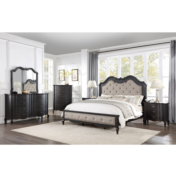 ACME Chelmsford Beige Fabric & Antique Black Eastern King Bed Model BD02295EK