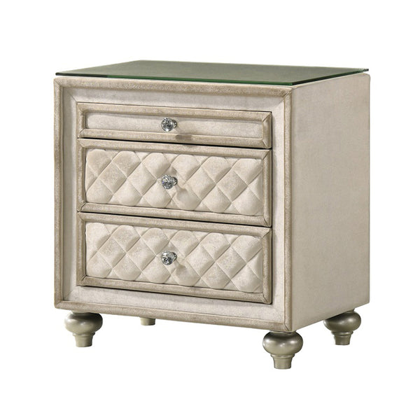 ACME Lucienne Beige Velvet Nightstand Model BD02336