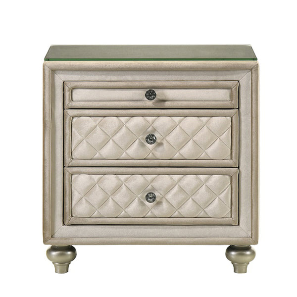 ACME Lucienne Beige Velvet Nightstand Model BD02336