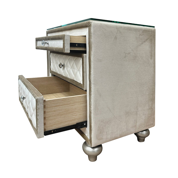 ACME Lucienne Beige Velvet Nightstand Model BD02336