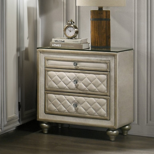 ACME Lucienne Beige Velvet Nightstand Model BD02336