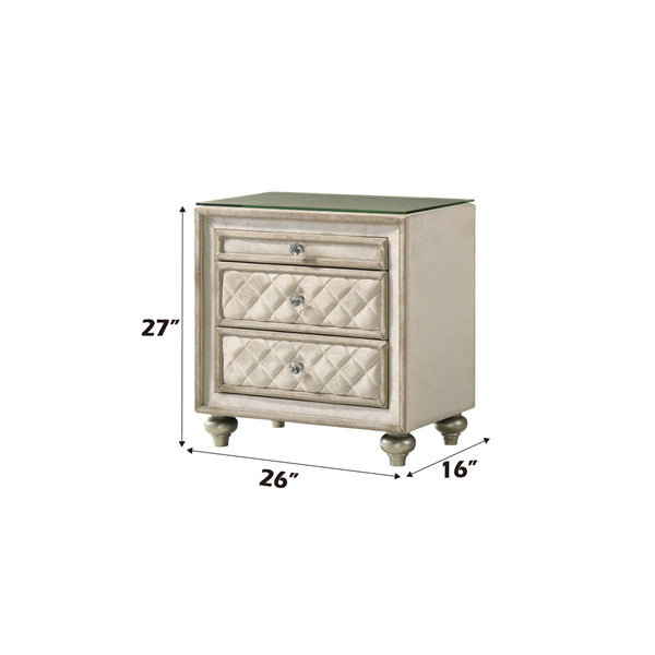 ACME Lucienne Beige Velvet Nightstand Model BD02336