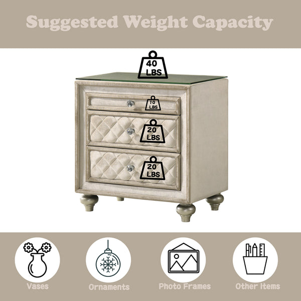 ACME Lucienne Beige Velvet Nightstand Model BD02336