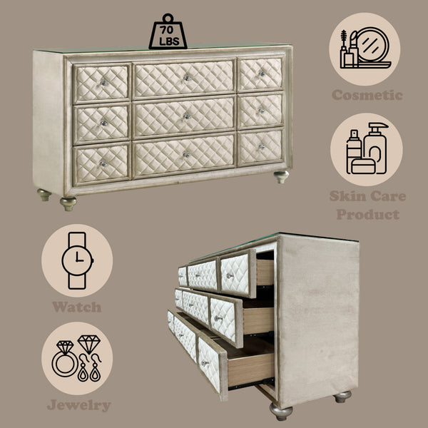 ACME Lucienne Beige Velvet Dresser Model BD02338