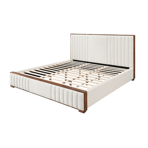 ACME Kaleea Beige Chenille & Walnut Queen Bed Model BD02468Q