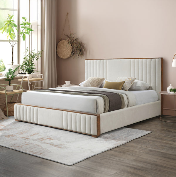 ACME Kaleea Beige Chenille & Walnut Queen Bed Model BD02468Q
