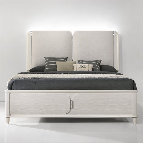 ACME Laveda Light Gray Boucle & Pearl White Queen Bed with LED Model BD03792Q