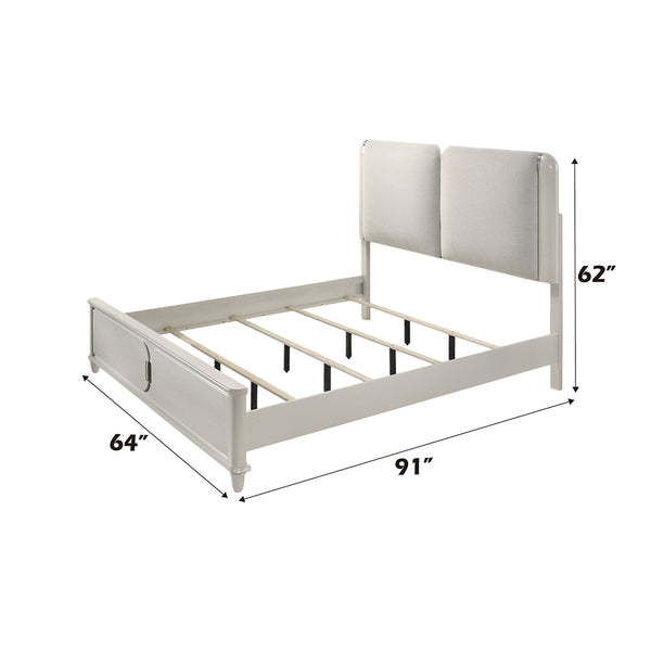ACME Laveda Light Gray Boucle & Pearl White Queen Bed with LED Model BD03792Q