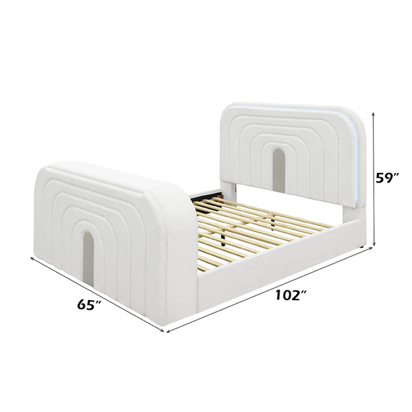 ACME Shelyn White Teddy Sherpa & Chrome EK Bed with LED TV Cabinet Fireplace & Bluetooth Model BD04751EK