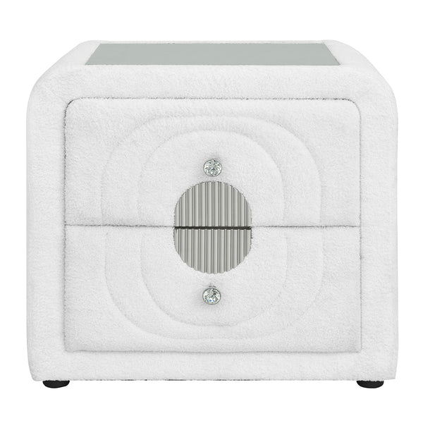 ACME Shelyn White Teddy Sherpa & Chrome Nightstand Model BD04753