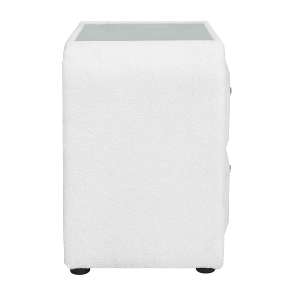 ACME Shelyn White Teddy Sherpa & Chrome Nightstand Model BD04753