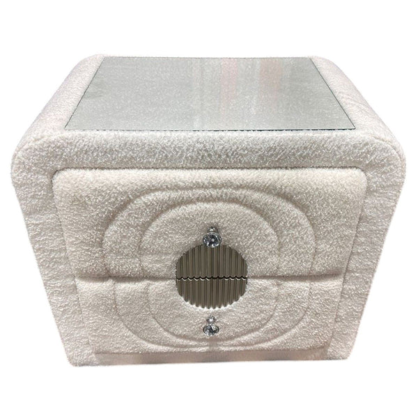 ACME Shelyn White Teddy Sherpa & Chrome Nightstand Model BD04753