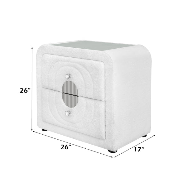 ACME Shelyn White Teddy Sherpa & Chrome Nightstand Model BD04753