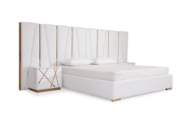 Eastern King Modrest Nixa Modern White Bonded Leather & Gold Bed Model VGVCBD1909-WHT-EK